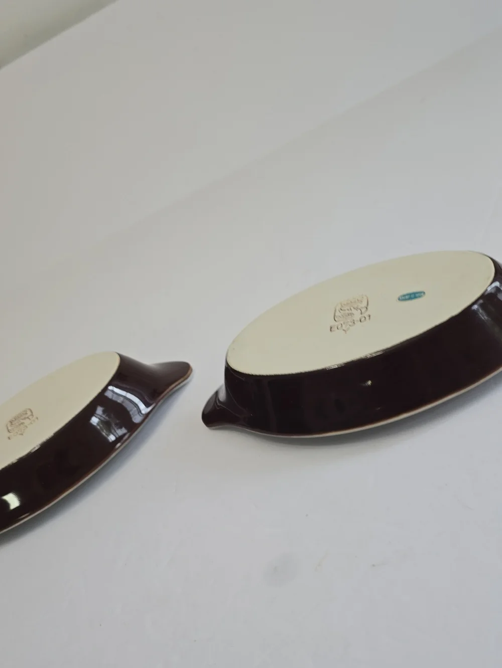 Vintage Rego Pottery Japan Set Of 2 Oval Casserole Au Gratin Dish Glazed Brown